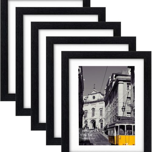 11x14 Picture Frames Set of 5, Gallery wall frame Display 8x10 Photo with Mat or 11x14 without Mat, Picture Frame Collage Wall Decor for Wall Mounting, Black