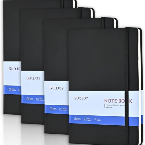 Lined Journal Notebooks, 4 Pack 160 Pages, 5.5x 8.2-Inch Journals for Women Men, Hardcover Notebook with 100 gsm Thick Paper, A5 Size College Ruled Notebook for Writing/Travel/Work (Black-4 Pack)