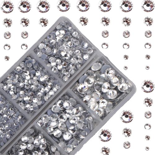4000pcs Mixed Size Hot Fix Round Crystals Gems Glass Stones Hotfix Flat Back Rhinestones (Clear Crystal)