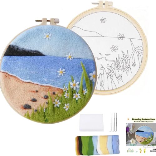 DIY Wool Needle Felt Starter Kit, Beginner Needle Felt Kit with Wool Felt Bag, Felts Needles, Photo Frame, Foam Mat, Felts Cloth and Instructions for Home Decor, Art Crafts (K2)