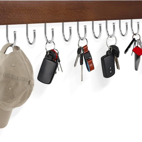 Key Hooks, Key Hooks for Wall Mounted with 12 Hooks, for Entryway, Bathroom, Hallway and Kitchen（Brown Color(1PACK)