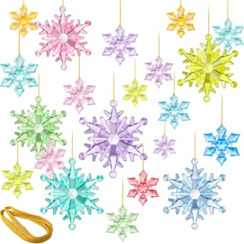 1 51 Pcs Colorful Snowflake Ornaments Acrylic Snowflake Pendants for Christmas Tree Wedding Party Winter Party Ceiling Hanging Deco