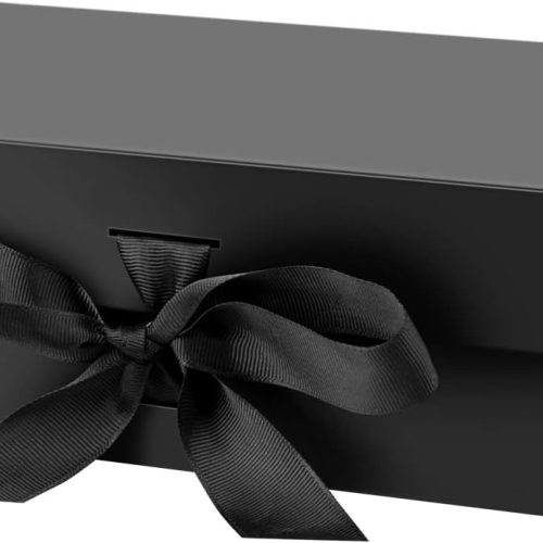 1 Gift Box with Lid for Presents 10.5x7.5x3.1 Inches with Ribbon and Magnetic Closure(1-Pack) (Black)