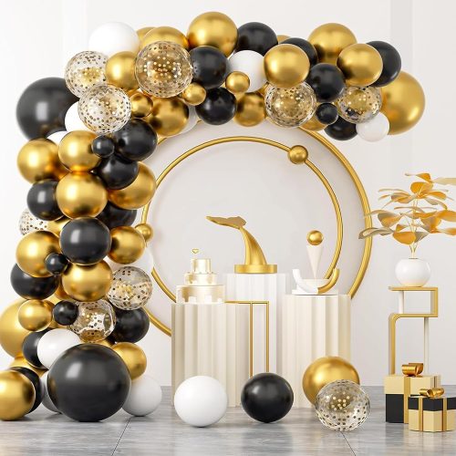 1 Black and Gold Balloons Arch Kit, 134pcs black and gold balloon garland kit with Black White Metallic Gold Confetti, Balloons Arch Kit for Graduation, Baby Shower, Birthday and Wedding…