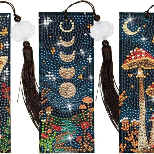 1 3Pcs Mushroom Diamond Art Bookmarks DIY Leather Tassel Bookmark for Kids Adult Beginners Christmas New Year Graduation Birthday Gift