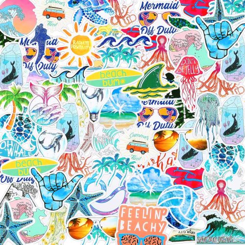 1 100 Pcs Beach Stickers for Water Bottles Sea Stickers Waterproof Vinyl Decals DIY Decorative Ocean Marine Life Decals for Laptop Travel Luggage Car Bike Bicycle Helmet
