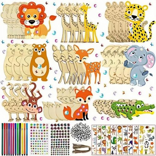 1 27PCS DIY Wooden Painting Crafts Set – Blank Animal Wood Stencils for Kids, Party Favors & Family Art Activities, Christmas Tree Ornaments, Creative Birthday Gift for Boys & Girls