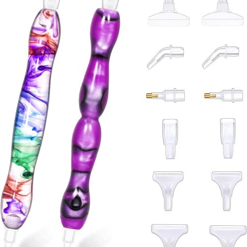 1 Do Diamond Painting Art Drill Bead Dotting Gem Dot Pen Accessories Picker Tools Kit for Adult, Nail Art Embroidery Decoration(2ClearPur)