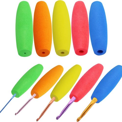 1 5PCS Crochet Hook Grips Set Ergonomic Crochet Hook Handle Multi-Size Ergonomic Crochet Hook Handle Attachment - Fits 2mm to 10mm Hooks