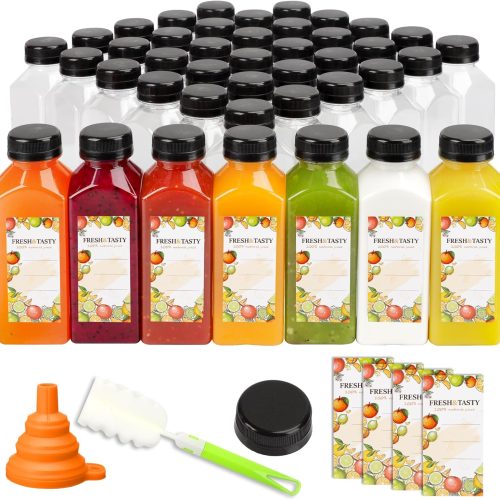 1 45pcs Juice Bottles, 12oz Reusable Juice Bottles with Caps and Labels, Funnel, Brush Beverage Containers for Juicing, Smoothies, Tea, Milk
