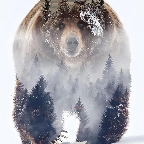 1 5D Diamond Painting Kits for Adults, Animal Bear Forest Scene Diamond Art Kits for Adults Beginner, DIY Full Drill Diamond Dots Paintings with Gem Art and Crafts Home Wall Decor 16x12inch