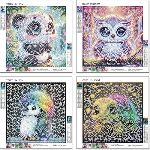 1 Diamond Art Kits for Kids, 4 Pack Diamond Painting Kits for Kids Beginners, 5D Cartoon Cute Animals Dimond Art Kits, DIY Full Drill Round Mosaic Gem Art Kits for Home Wall Decor 6x6 Inch