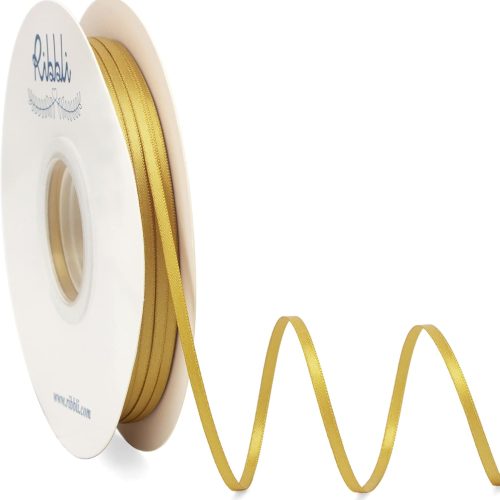 1 Satin Ribbon 1/8 inch x Continuous 100 Yards, Thin Gold Ribbon Double Faced Use for Wedding Invitation Card, Gift Wrapping, Christmas Ornaments,Tag Decoration