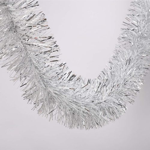 1 25 ft Long Roll Silver & White Tinsel Twist Garland, Shiny Metallic Foil Decorations for Halloween, Parade Floats, Christmas Eve, New Year Parties (4" x 25' roll, Silver & White)