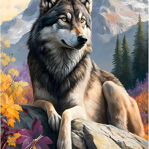1 Wolf Diamond Art Kits for Adults, Full Drill Diamond Dots Paintings for Beginners, Round 5D Paint with Diamonds Pictures Gem Art Painting Kits DIY Crafts Kits 30x40cm