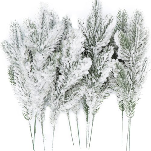 1 12Pcs Snowy Artificial Pine Needles - Branches Twigs 10.6" Frosted Pine Picks Greenery Stems for Crafts, Wreaths, Garlands - Holiday Decor