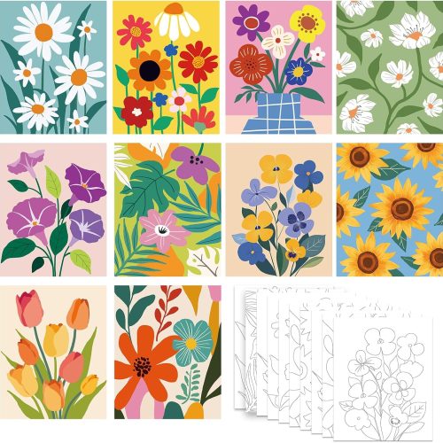 1 10 Packs 8X10 Pre Drawn Canvas for Painting for Kids Floral Pre Printed Canvas Painting Kit Vibrant Botanical Pre Drawn Canvas to PaintGirls Night Party Supplies