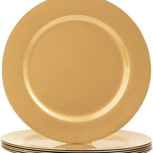 1 Gold Charger Plates Set of 6, 13-Inch Round Plate Chargers for Dinner Plate, Plastic Table Chargers for Wedding Decor, Party