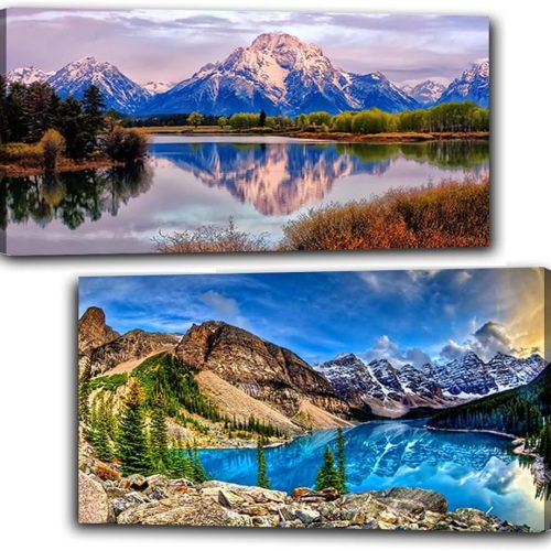 1 2 Pack Diamond Painting Kits,Large 5D DIY Mountain Lake Diamond Painting Kits for Adults,DIY Full Drill Crystal Rhinestone Arts and Crafts,Gem Art Painting with Diamond Home Wall Decor (28X16inch)