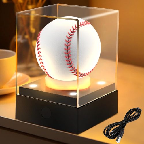 1 Baseball Display Case with LED Light & UV Protection – High Transparency Acrylic Cube Holder for Balls, Pool Balls, Tennis Balls, Golf Balls,Cards, Memorabilia Gifts