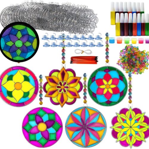 Ayhuhra 30 Sets Mandala Suncatchers Craft Kits Stained Glass DIY Window Paint Art Flower Suncatcher Kits for Spring Summer Party Activities Art Project Party Favors (Mandala)
