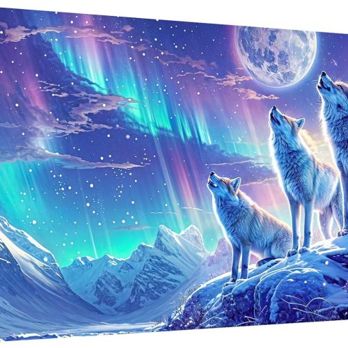 1 Large Diamond Painting Kits for Adults DIY 5D Wolf Diamond Art Kits for Adults Full Drill Aurora Diamond Art Kits Moon Gem Painting Kits for Gift Home Wall Decor 27.5x15.7 Inch