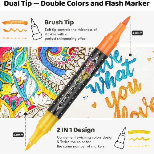 1 48 Colors Duo Glitter Brush Markers, 24 Pack Stocking Stuffers for Teen, Metallic Sparkle Markers for Doodle Writing, Glitter Art Crafts Gifts Trendy Stuff Christmas Stocking Stuffers