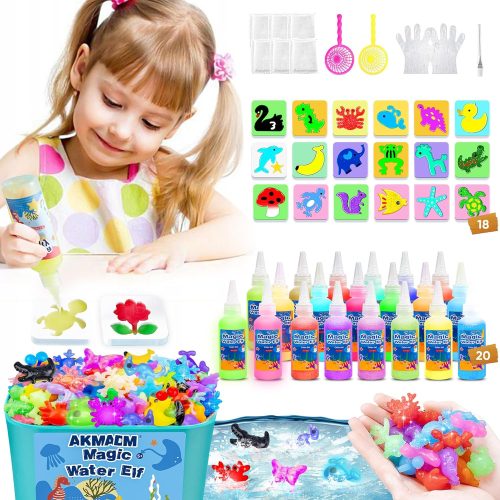 1 Magic Water Elf Toy Kit for Kids - Aqua Fairy Water Gel Kit - 20 Colors*60ml Squishy Maker Set - 18 Shape Molds - Arts & Crafts Water Elf Creation kit - Children's DIY Marine Life (20 Colors)