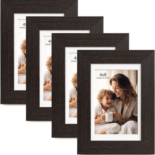 5x7 Picture Frame with Mat for 4x6, Natural Wood Grain 5 x 7 Picture Frames Display on Tabletop or Wall Mounting (4 Pack,Natural)