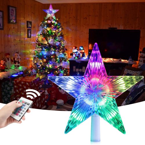 Joycabin LED Star Christmas Tree Topper 9.5 Inch 24 Colours Flash Star Light with Remote Control for Christmas Party Tradition Tree Decoration Holiday Indoor Outdoor Decoration