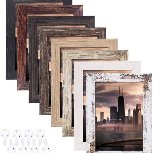 5x7 Picture Frames Set of 8, Rustic Picture Frames Multi Wood-Color,Vertical and Horizontal Formats for Wall Hanging and Tabletop Display,Perfect for Rustic Home & Office Decor