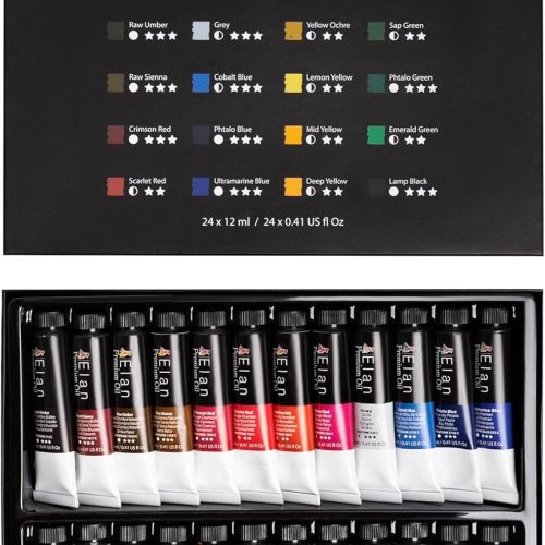 Elan Professional Oil Paint Set, 24 Vibrant Colors Mini Tubes 0.4fl oz, Non-toxic Oil Paints for Canvas Painting, Art Paints for Adults & Artists