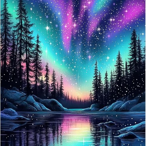 1 Diamond Paintings of Colorful Northern Lights, Diamond Art Kits for Adults, 5D Celestial Aurora Borealis Diamond Art Kits, Diamond Art for Home Décor Items,and Extra 30% Diamonds, 12x16in