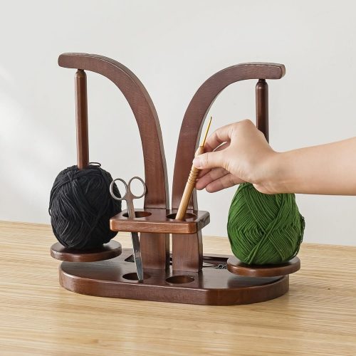 1 Yarn Holder Magnetic, Yarn Ball Holder Wooden, Yarn Spindle with Double Spindles, Spinning Yarn Holder for Crochet Lovers