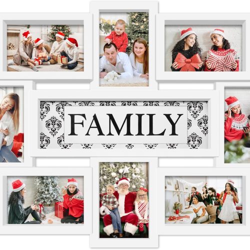 1 Family Photo Frame 22x17, PVC Picture Frames Collage Wall Decor 9 Opening Wall Hanging For 6x4 Photos 8 Pack, No-Assembly 3D Design Waterproof Memorial Keepsake, White