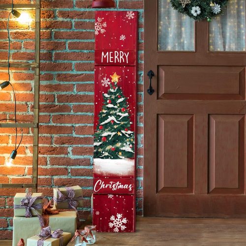 1 Christmas Sunflower Welcome Porch Sign Outdoor Standing Wooden Vertical Sign Rustic Sunflower Bee Gnomes Outdoor Front Porch Decor for Farmhouse Door Decoration, 42" H