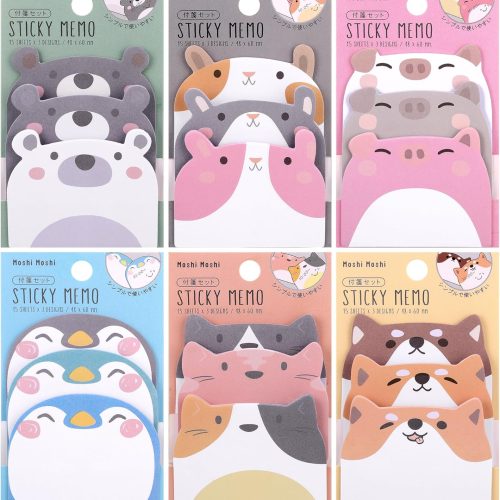 1 Cute Sticky Notes, 6 Pack 270 Sheets Kawaii Cartoon Animal Sticky Notes, Mini Cartoon Notes Animals Shape Markers Flags Self-Stick Memo Pads for School Home Office, JT-BG072-06