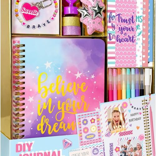 1 DIY Journal Kit for Girls - 26PCS Teen Tween Girl Gifts Trendy Stuff, Stocking Stuffers, Scrapbook Supplies Stationery Set, Art Crafts Kit - Ideal Gifts for 8 9 10 11 12 13 14 Year Old Girl