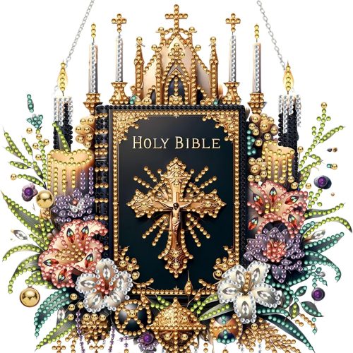 1 Diamond Art Hanging Kit for Adult,Special Shaped Rhinestone,DIY Acrylic Diamond Art Painting Window Pendants Home Garden Wall Hanging Kits Hanging Ornament,Double Sided (Bible)