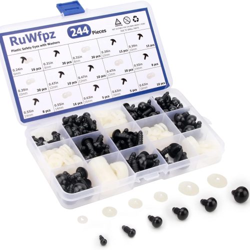 Safety Eyes for Crocheting Amigurumi 6-16mm - 6 Sizes Stuffed Animal Eyes with Washers, 244Pcs Black Plastic Amigurumi Crochet Eyes for Doll Bear Crafts Button Plushies