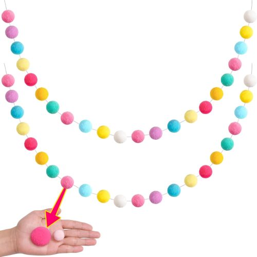 1 Pastel Colorful Pom Pom Garland Decorations - Large Spring Felt Ball Garland for Classroom,Christmas, Mantle Decor, Easter Tree Ornaments, Baby Shower and Party Hanging Decor,13 Ft.