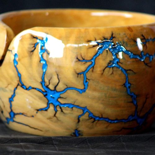 Lichtenberg Figure Yarn Bowl - Handmade Wooden Yarn Bowl for Knitting Yarn Ball Holder - Yarn Bowls with Holes Crochet Bowl Holder - Yarn Storage Bowl 7" x 4" inches (Blue-B)