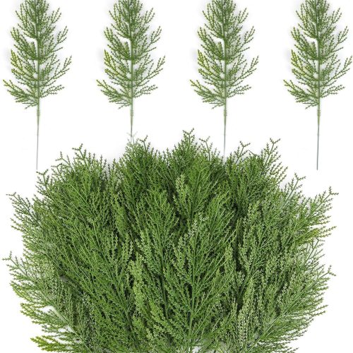 1 Artificial Pine Branches,40 Pcs Christmas Faux Cedar Stems, Artificial Faux Cedar Branches, Fake Christmas Greenery Pine Picks for Wreath Craft DIY Home Kitchen Decorations (40, Green)