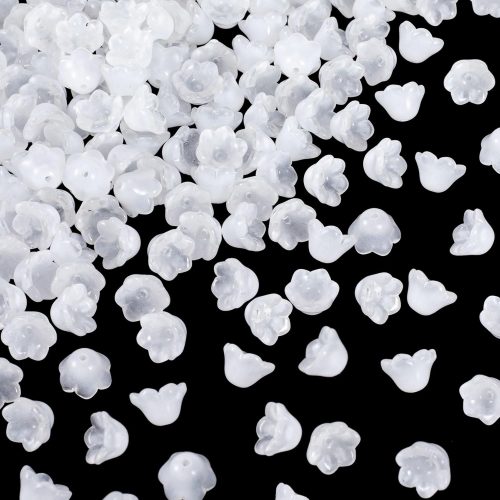 1 150Pcs Glass Trumpet Flower Beads, White Bell Charm Czech Crystal Bead Caps Aesthetic Loose Spacer Beads for DIY Jewelry Making Necklace Earrings Bracelets Crafts