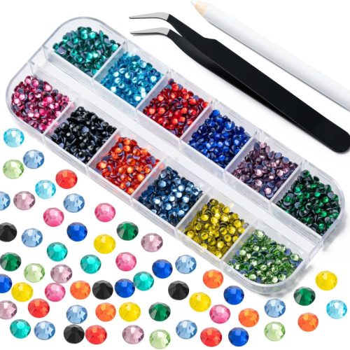 1 2520Pcs Rhinestones, 12 Size Multi Colorful Bedazzling kit for Crafting Nail Art Crafts Decorations Clothes Shoes, with Tweezers and Wax Pencils Tool