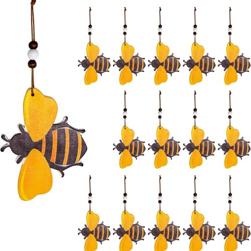 1 15 Pcs Wooden Bumblebee Ornaments Cute Honey Bee Hanging Decoration Wooden Bee Art Decoration for Bees Day Tree Wreath Sign Tray Home Decor