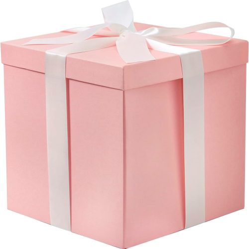 1 Medium Birthday Gift Box with Lids, Ribbon and Tissue Paper, Collapsible Gift Box - 1 Pcs, 9x9x9 Inches, Pink
