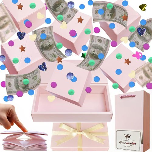 1 Surprise Box Gift Box for Money, DIY Unique Folding Bouncing Gift Boxes with Confetti, Surprise Gift Box Explosion for Birthday, Anniversary, Valentine's Day.(Pink)