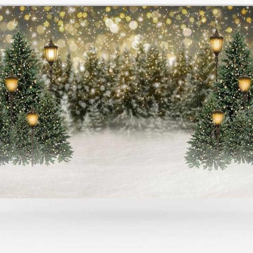 Kate 7×5ft Bokeh Snow Christmas Tree Photo Backdrop Xmas Glitter Street Lamp Snowfield Photography Background for Christmas Winter Photo Studio Props
