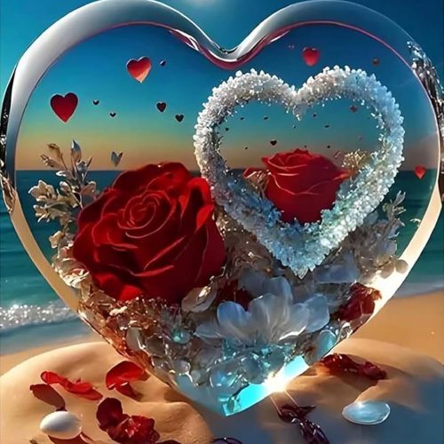 5D Diamond Painting Kits for Adults, Roses in Love Beach Diamond Art Kits for Adults Beginners, DIY Full Drill Paint with Round Diamond Dots, Home Wall Decor 12x16 Inch